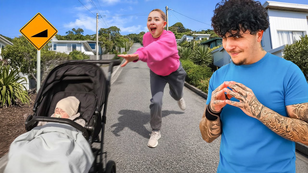 LETTING THE STROLLER ROLL INTO THE STREET PRANK!! **SHE LOST IT**