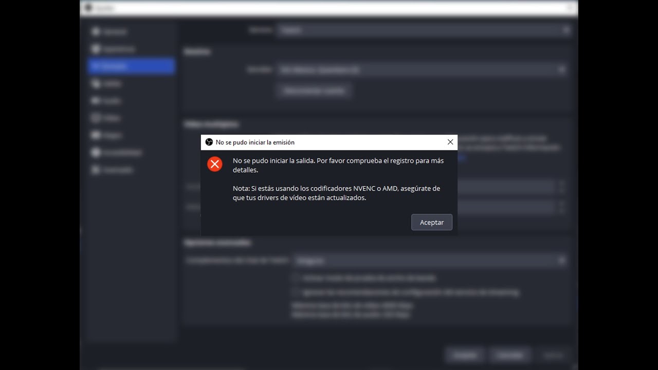 OBS error NVENC Y AMD 