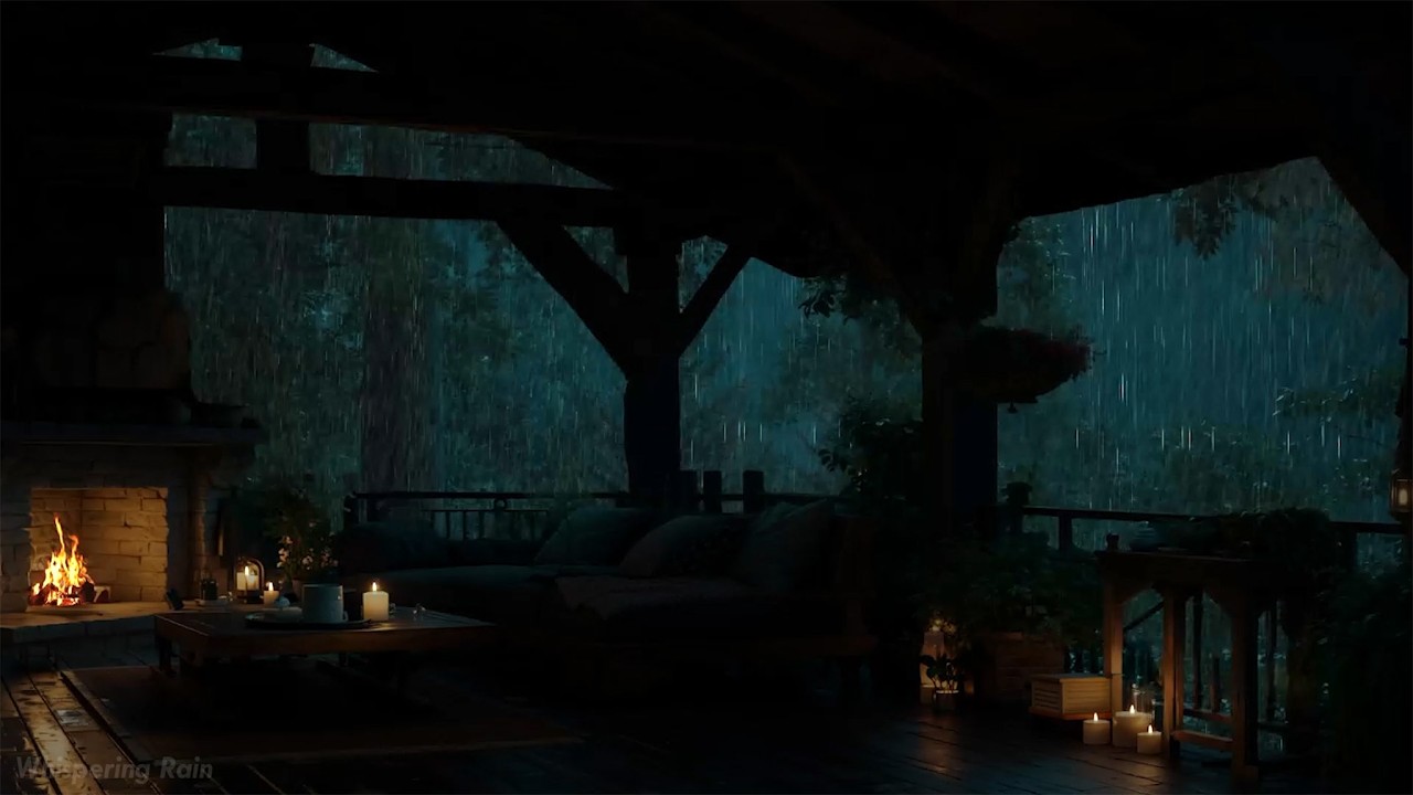Night Rain and Soft Firelight 🌧️ Calm Dark Ambience | Relax, Unwind & Sleep Deep