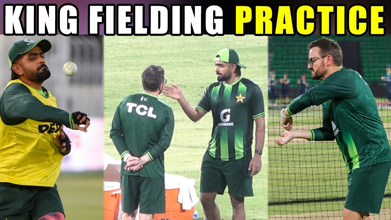 Babar Azam meeting with Mike Hesson during fielding practice