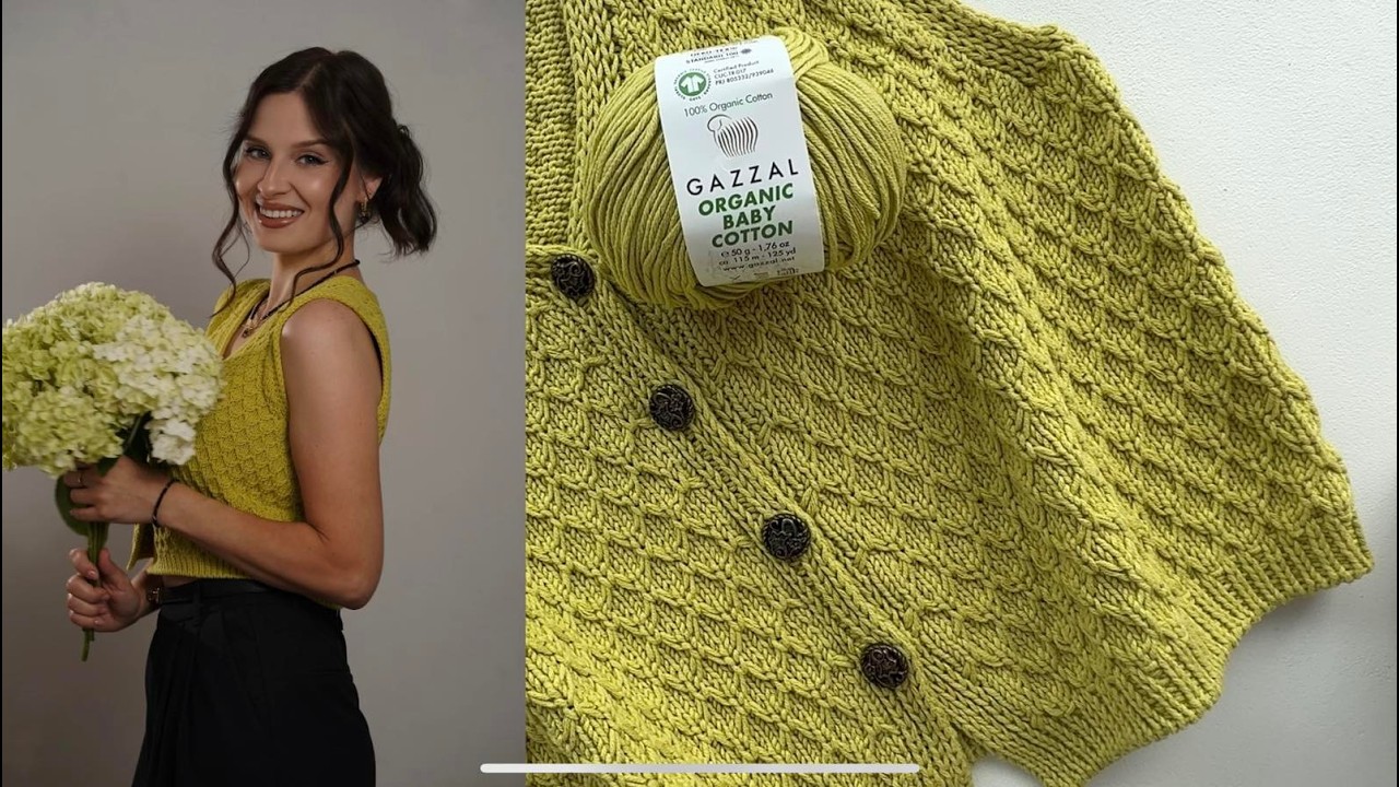 Новый топ / жиллет на пуговицах из пряжи Gazzal organic baby cotton.