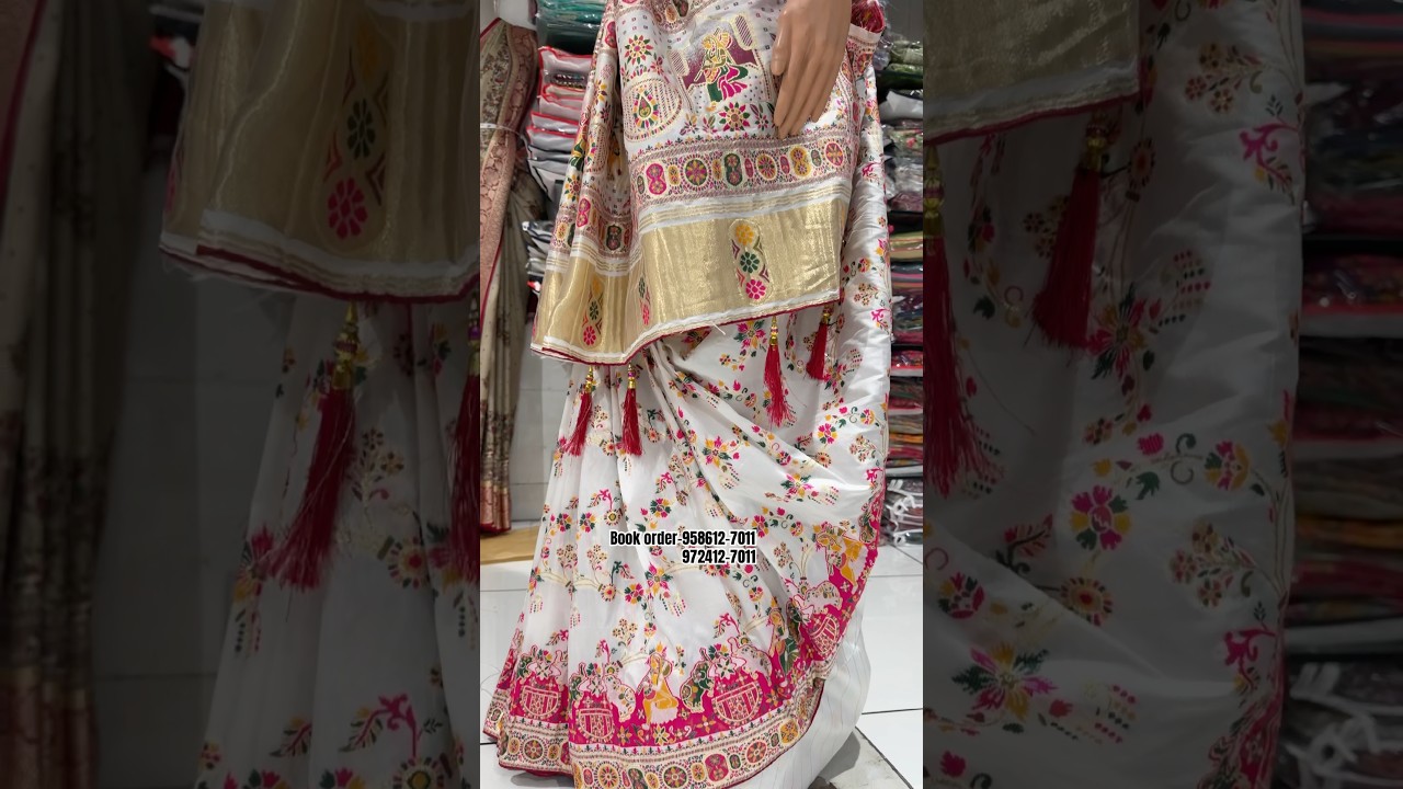 A very beautiful pure pasmina silk white colour Sarees #trending #new #saree #fancy #shosho #viral ￼