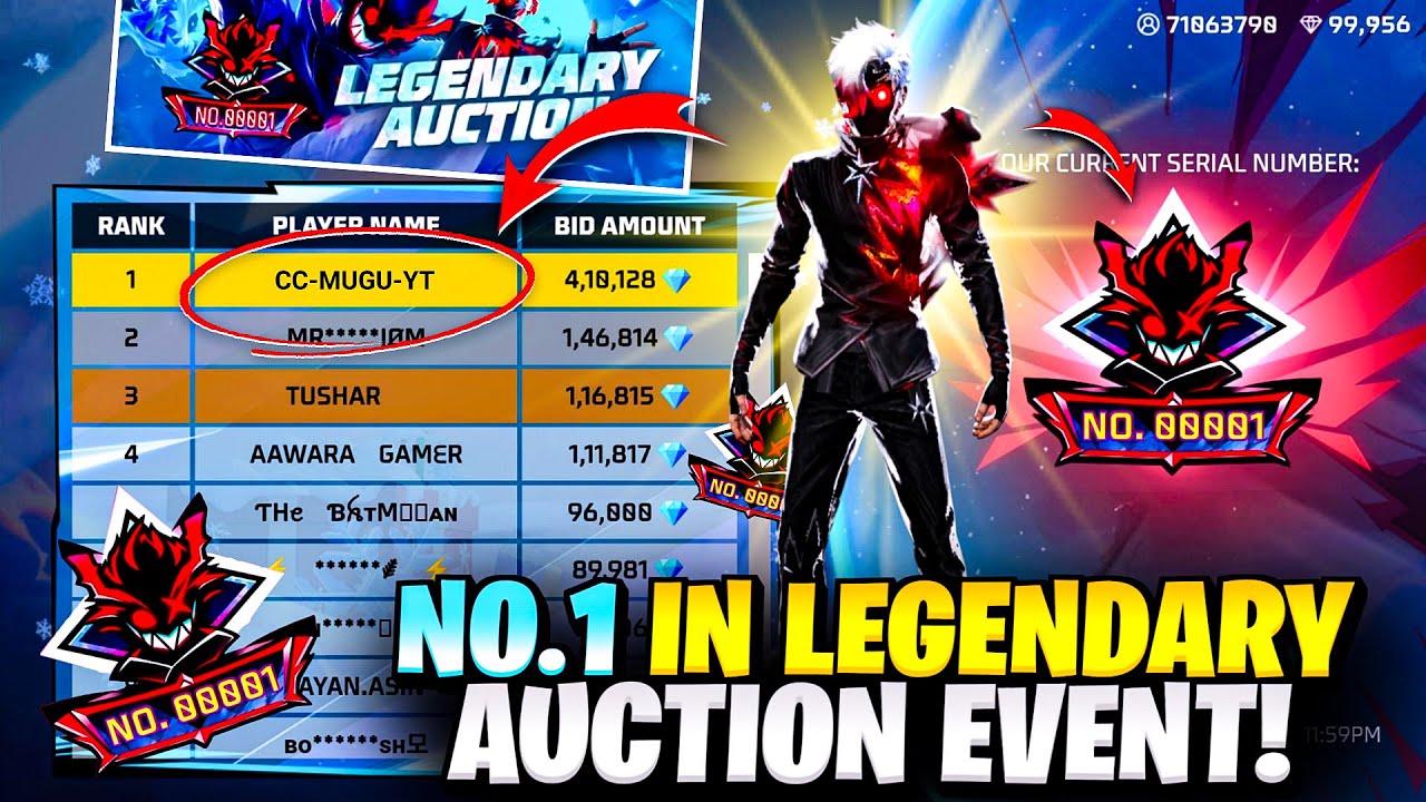 NO.1 IN LEGENDARY AUCTION EVENT 😱 | FREE FIRE MAX | MUGU YT