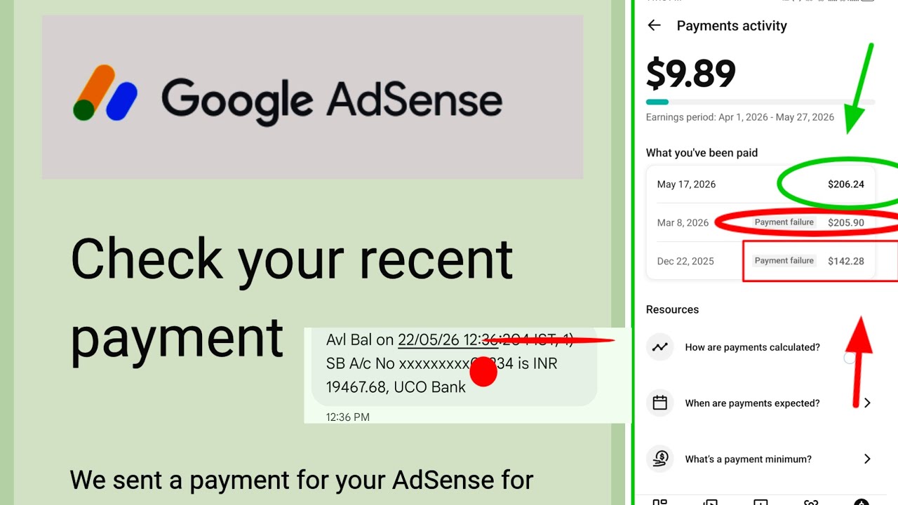 YouTube fast payment Bank your check recent payment Google adsense account status