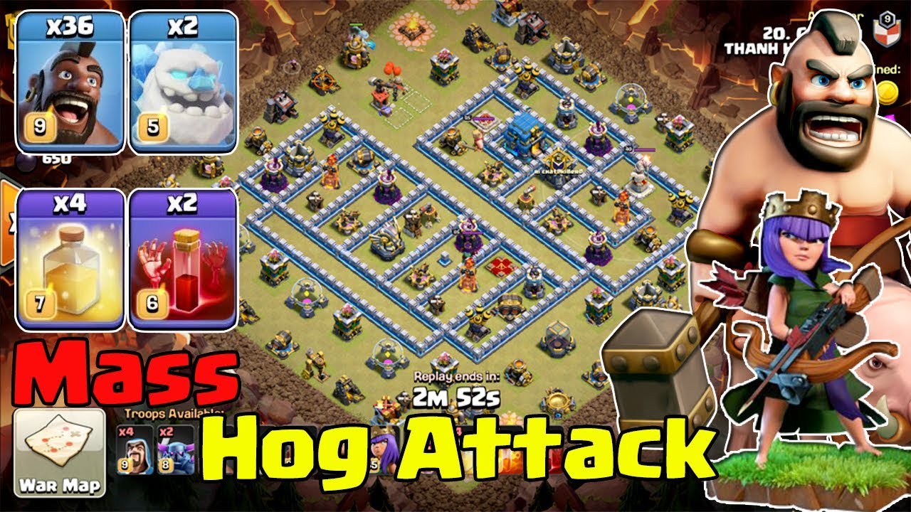 Mass Hog Style 2019!! 36 Hogs + 2 Max Skeleton + 4 Heal Spell Smashing 3Star TH12 ( Clash of Clans )