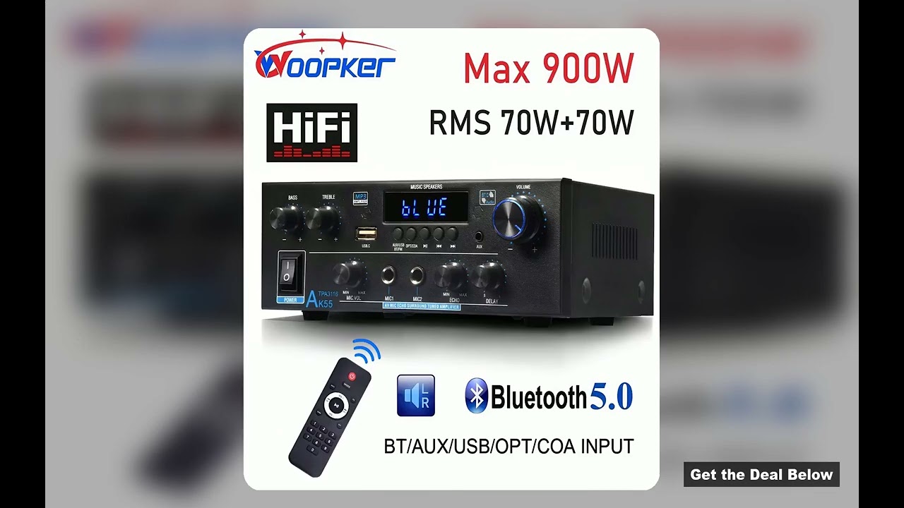 Woopker Amplifier AK55 900W Max 20 Channel Rated 70W70W Bluetooth Audio Hifi AMP Karaoke Music Playe