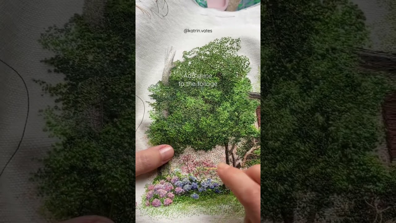 Embroidering a tree with silk threads