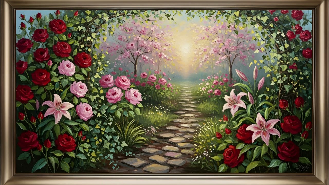 Garden Pathway Frame TV Art | Floral Screensaver Background For Your TV🌹🌿