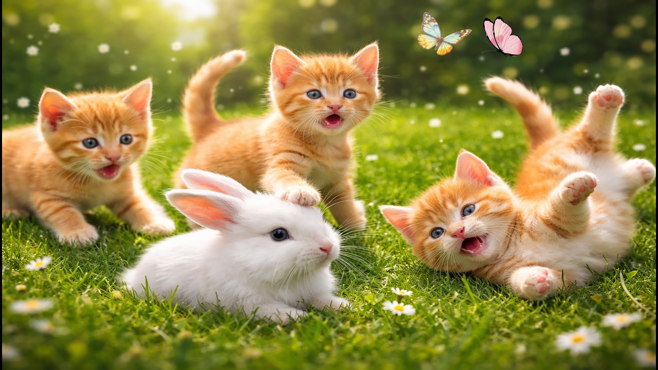 🐱🌈 Playful Colorful Kittens Chasing Mice in the Garden &ndash; Cutest Cat Moments Ever &ndash; Funny Cat Video