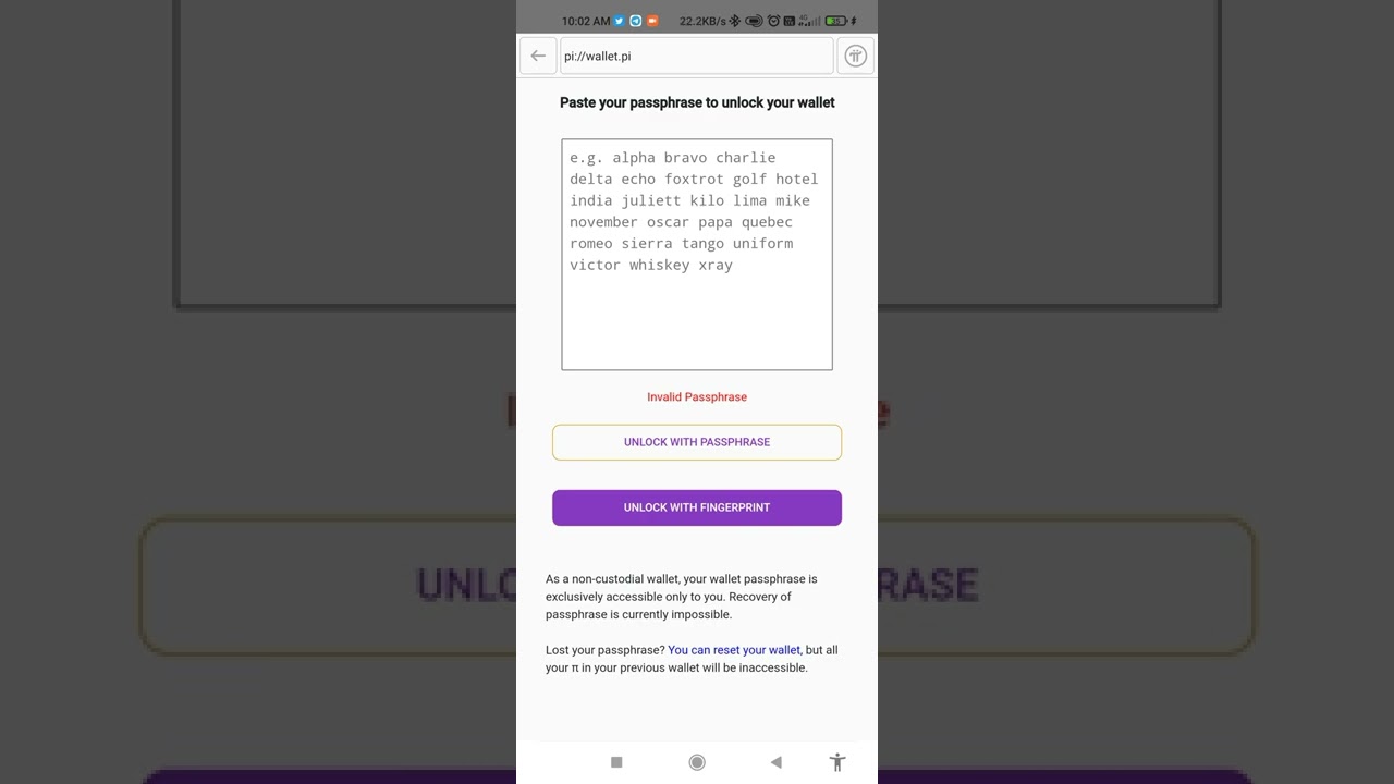 invalid passphrase pi wallet selution