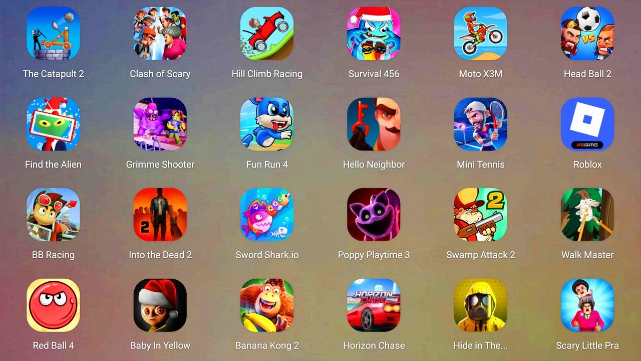 Roblox,Barry Prison Run,Five Nights at Freddy's,Hello Neighbor,Murder,Sonic Jump Pro,AB Evolution...