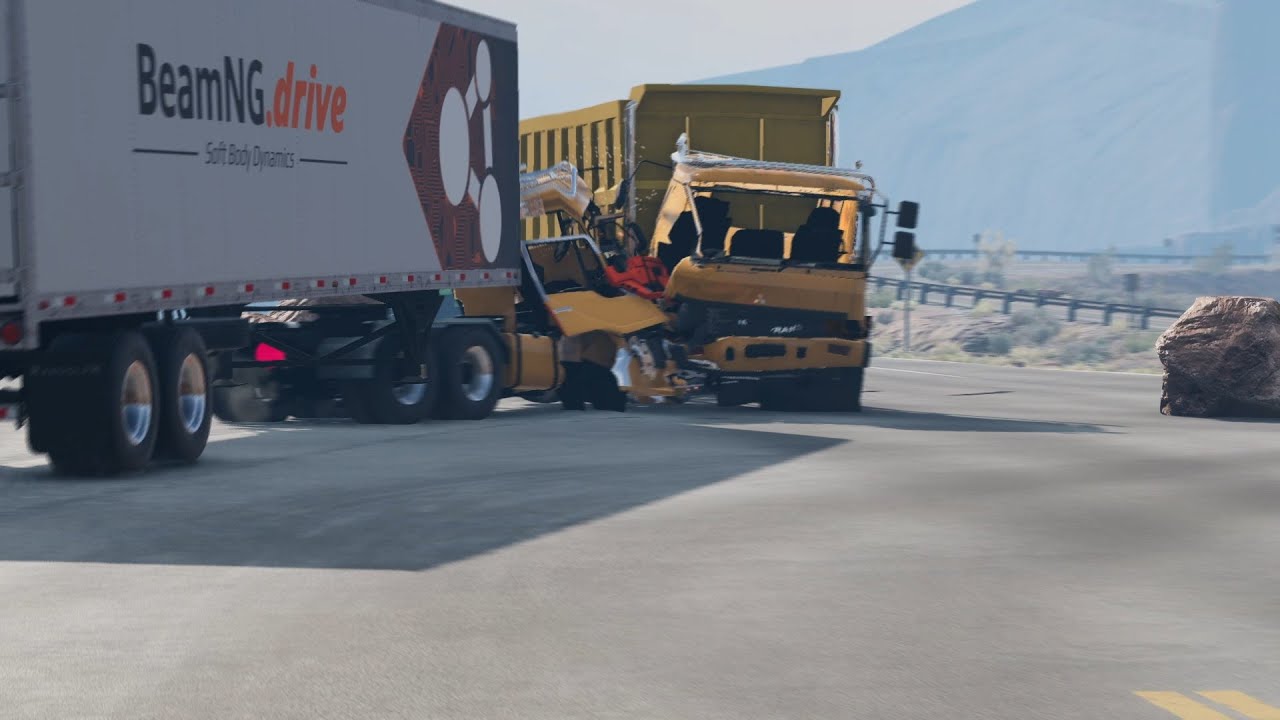 Dua Truk Fuso adu kepala gara gara ada batu di jalan raya, Beamng drive Indonesia