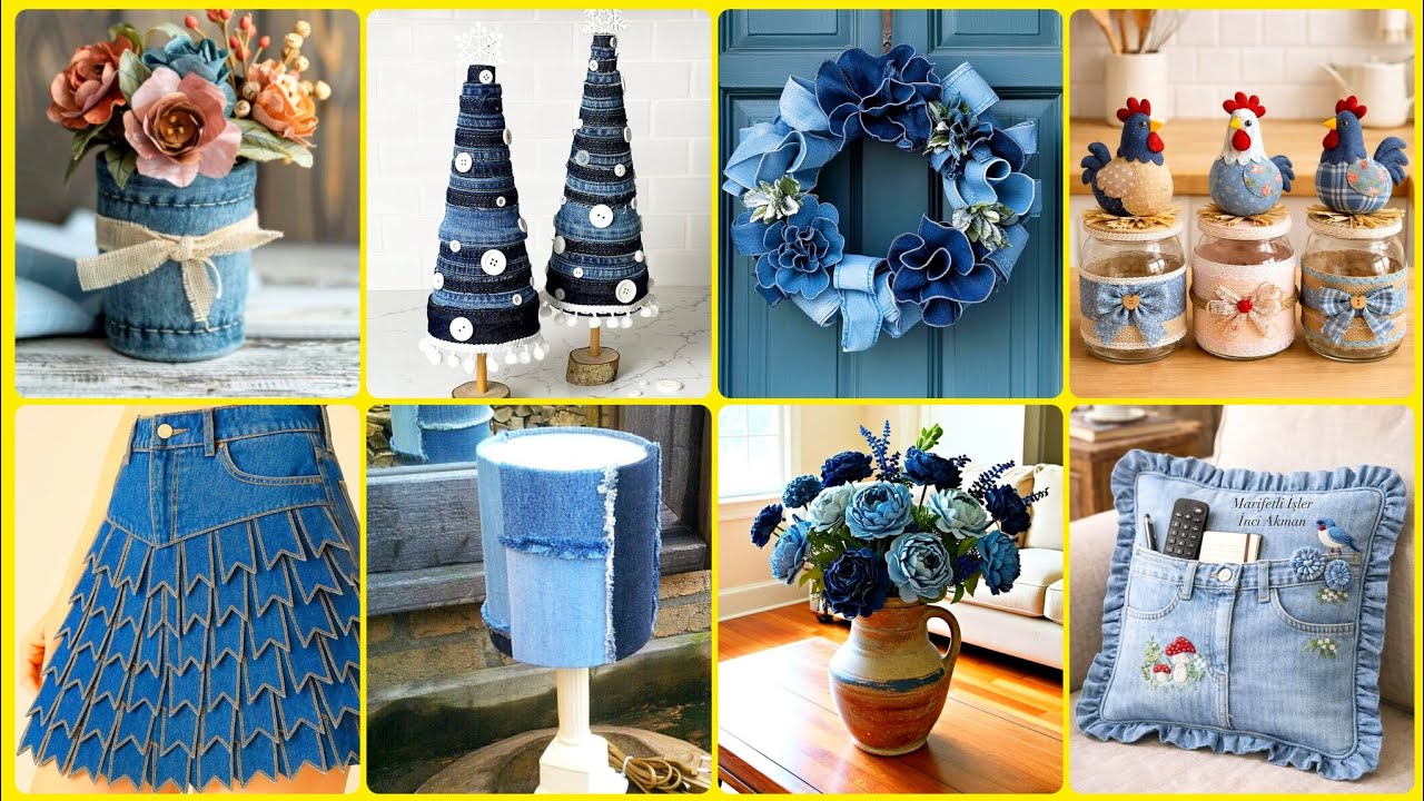 Brilliant DIY Denim Crafts | Recycle Old Jeans Into Flower Vase, Wreath, Pillow & Home Decor