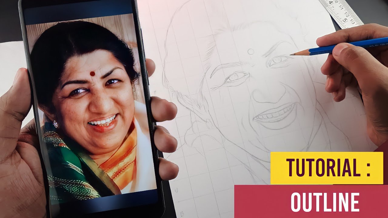 How to draw Lata Mangeshkar,  Lata Mangeshkar Drawing , Step By Step | Outline Tutorial
