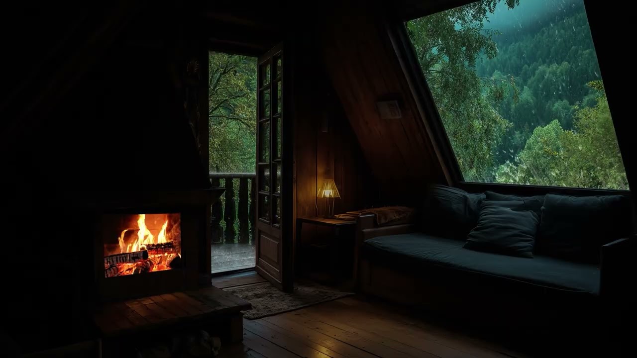 Deep Sleep on a Rainy Day | Relaxing Rain Sounds with Warm Fireplace Ambience 💤🔥