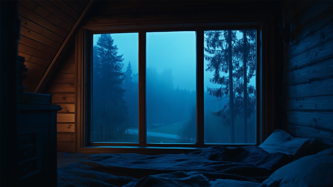 Relaxing Blue Hour Rain From A Secluded Forest Cabin🌧️Calm Rain Ambience For Reading, Sleeping, Etc.