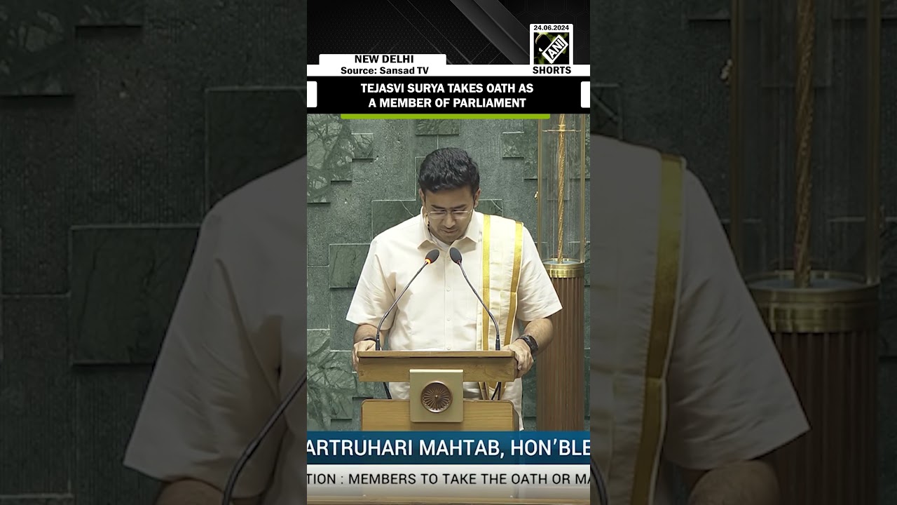 BJP Leader Tejasvi Surya takes oath as a member of Parliament in 18th Lok Sabha