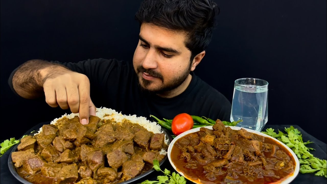 ASMR: EATING SPICY MUTTON BOTI CURRY+SPICY MUTTON LIVER CURRY WITH RICE+DRINK || MUKBANG