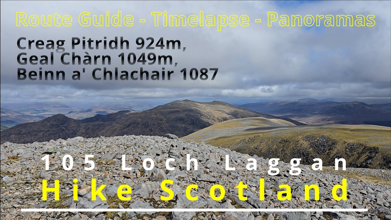 105 Creag Pitridh, Geal Chàrn, Beinn a' Chlachair, Loch Laggan, Scotland. Route guide, clear summits