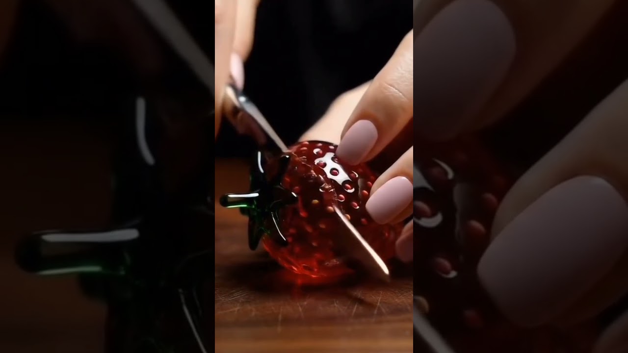 Cutting Marble Glass Strawberry 🍓✨ | ASMR Art 