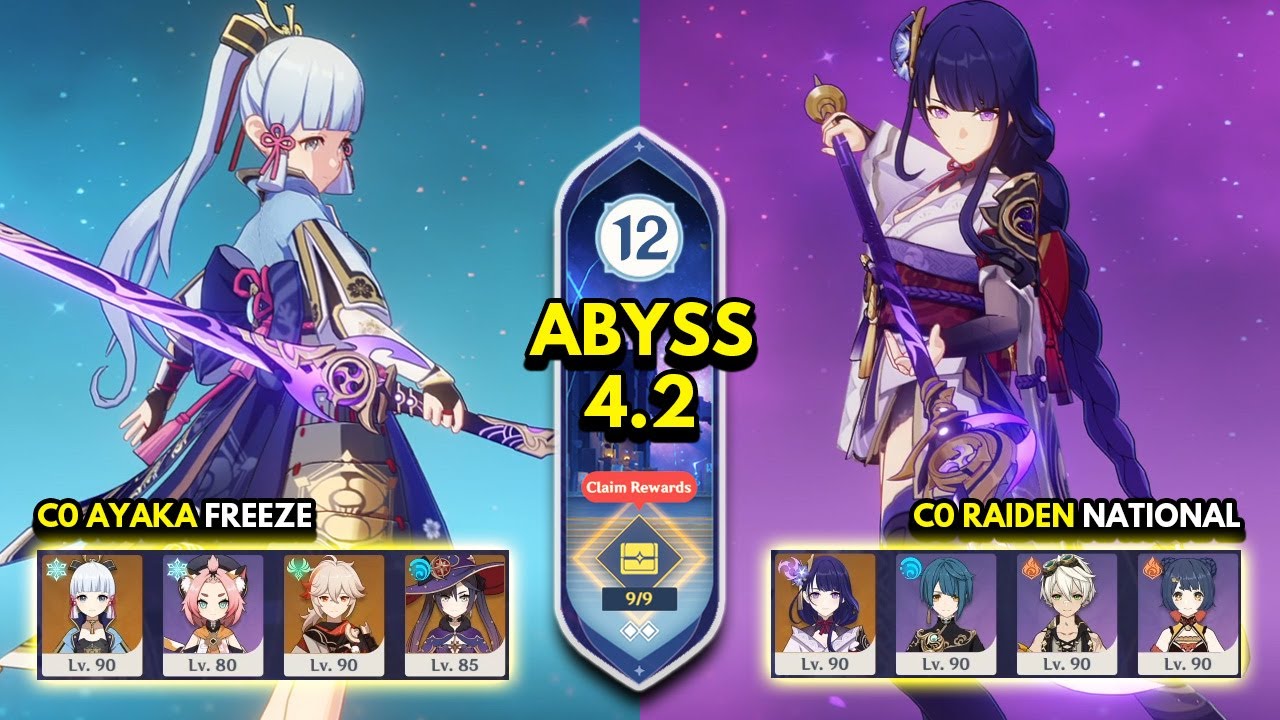 C0 Ayaka Freeze & C0 Raiden National | Spiral Abyss 4.2 Floor 12 9 Stars | Genshin Impact 4.2