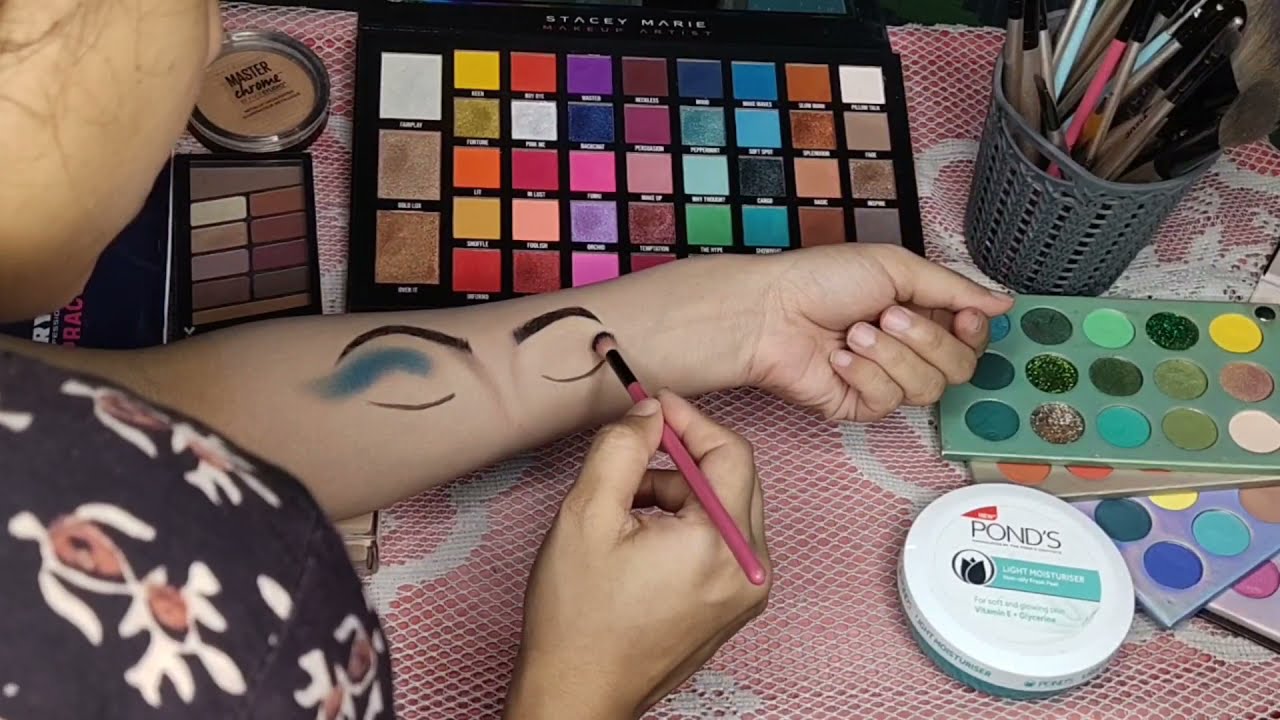 Eye makeup on hand step by step||arm makeup|| makeup art || glittery eyemakeup