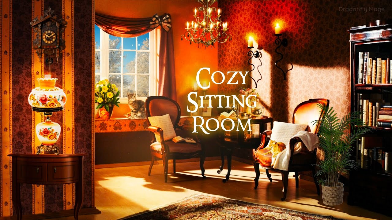 ASMR Ambience 🍵 Cozy Sitting Room (fireplace, purring, paper, writing, tea)