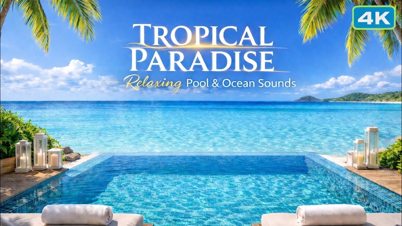 Tropical Paradise 4K 🌴 3 Hours of Pure Ocean & Pool Sounds | No Music, Natural Ambience