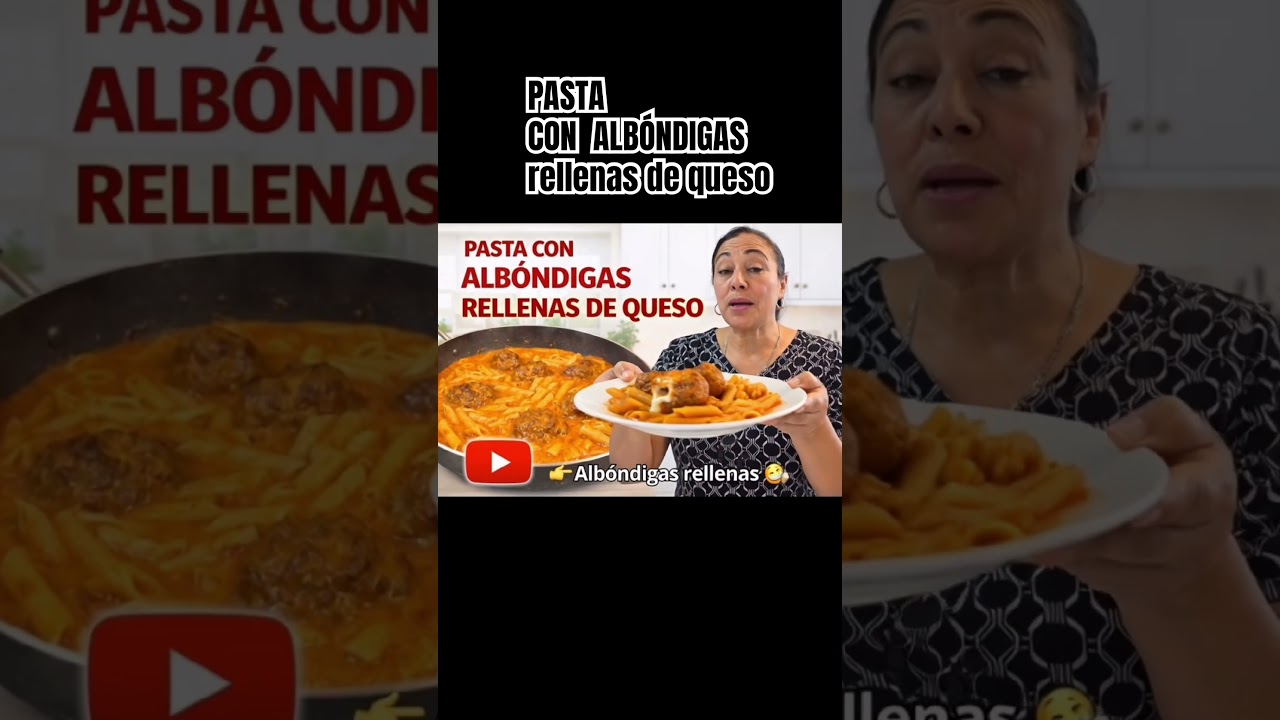 !Receta fácil y deliciosa pasta con albóndigas rellenas de queso!😋