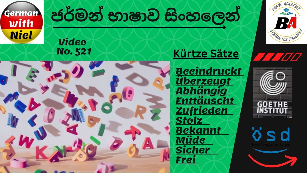 Spoken | ADJEKTIVE | Beeindruckt Überzeugt Abhängig Enttäuscht Zufrieden  වාක්‍යන් හදමු  (No.521)