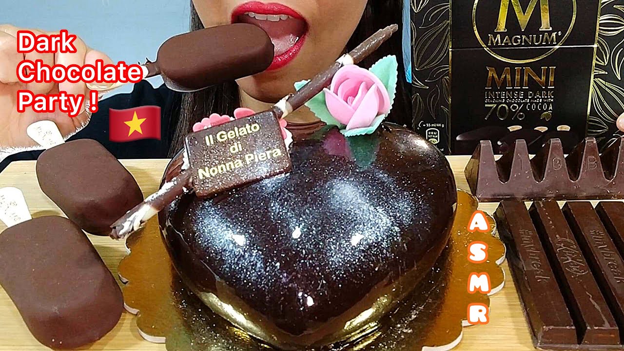 ASMR DARK CHOCOLATE PARTY (CREAM CAKE, MAGNUM ICE CREAM BARS, KIT KAT, TOBLERONE) Eating Sounds