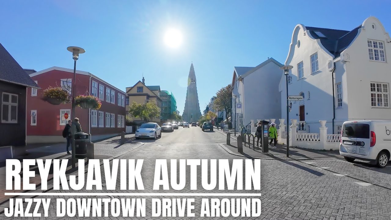 Autumn Drive Around in Reykjavik City Centre - Jazz Mood