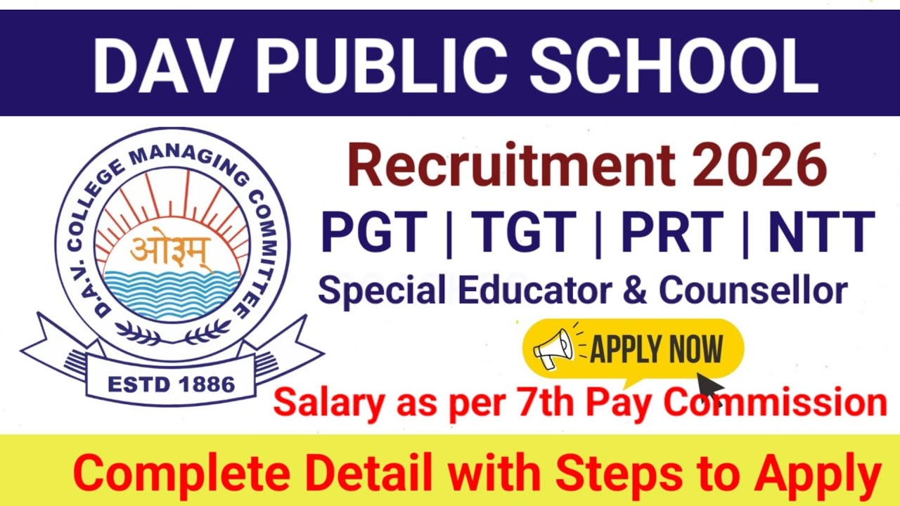 DAV Public School Teacher Vacancy 2026 | PGT TGT PRT #davpublicschool #teacherjob #pgtjobs #tgtjobs 