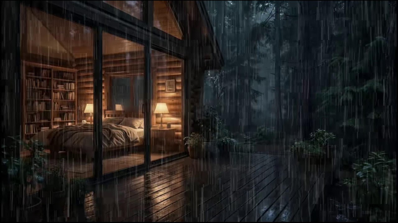 Forest Cabin at Night 🌲 | Gentle rain falling outside, calming rain ambience for peaceful relaxation