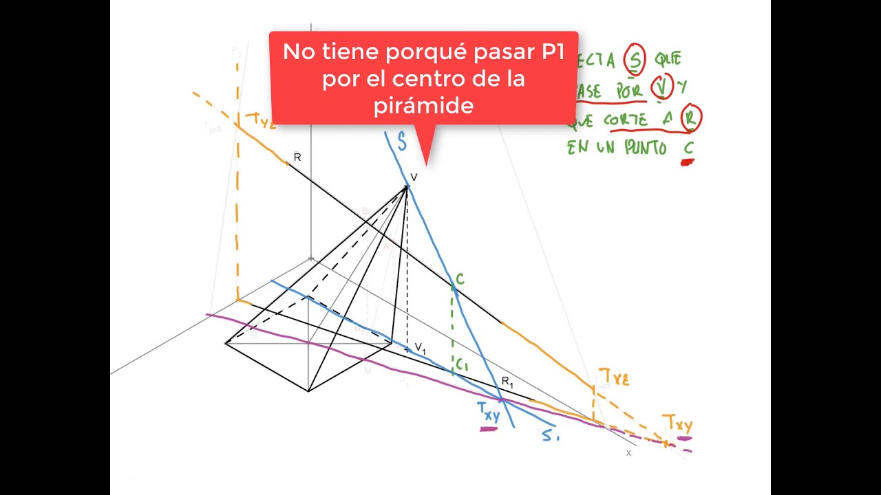 Intersección Recta y Pirámide Inclinada en Axonométrico