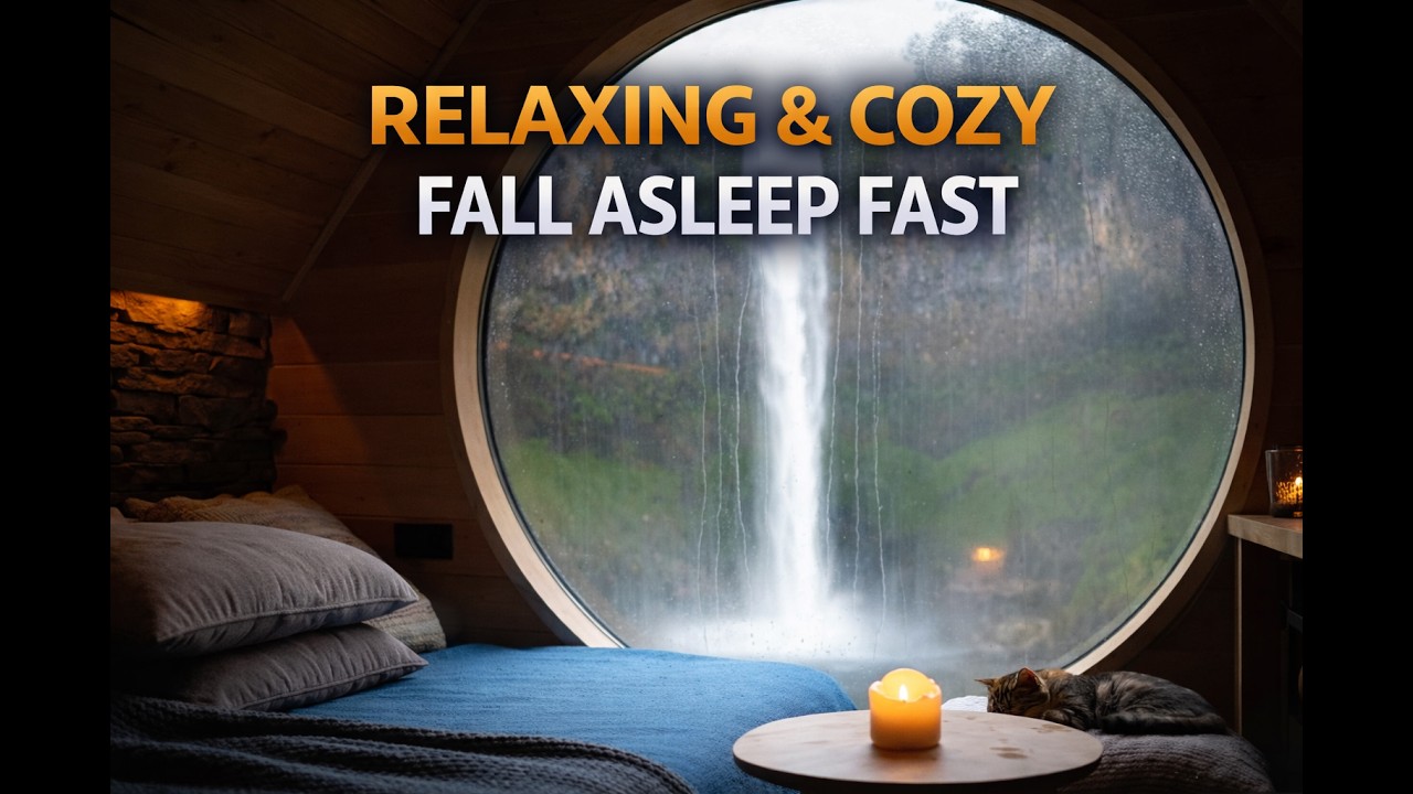 Relaxing Cozy Cabin Rain 🌧️ Waterfall Sounds to Fall Asleep Fast | Deep Sleep Ambience