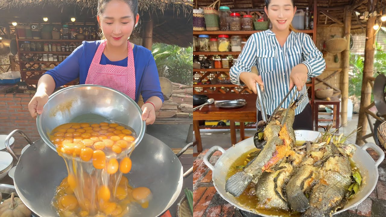 Egg Pumpkin Curd, Fry Eggplant Stir Fry Pork, Crispy Fish - Mommy Chef Cooking | Cooking Skill