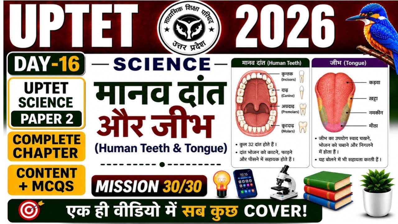 UPTET 2026 Science | दाँत + जीभ | 100% आएगा 🔥 | Content + MCQs | Day-16