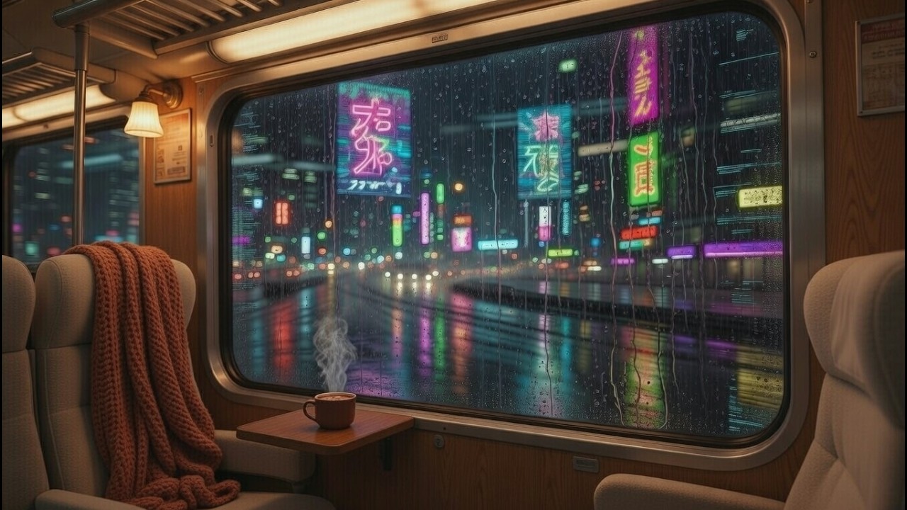 Rainy Night Train | Neon City Lights & Lo-Fi Beats | 10 Hours Sleep & Study Ambience