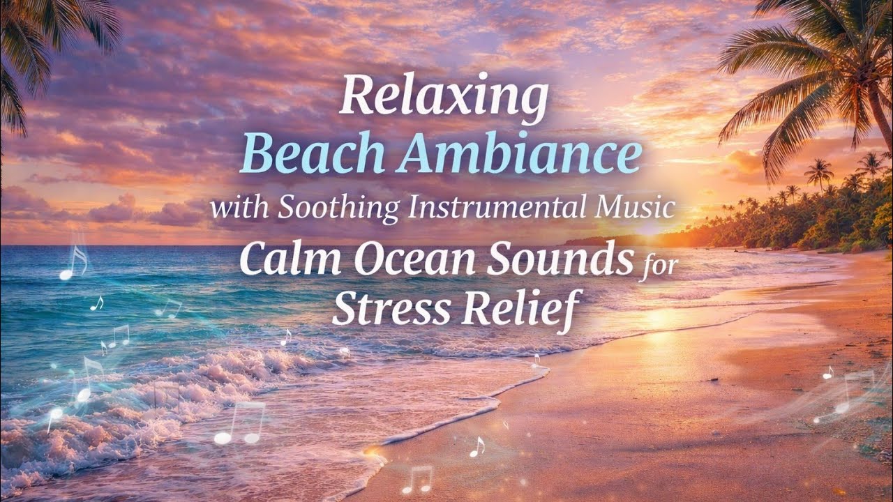 Relaxing Beach Ambiance with Soothing Instrumental Music | Calm Ocean Sounds for Stress Relief