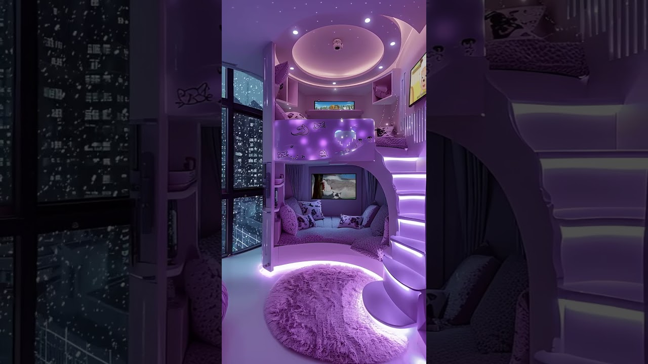 Dreamy Purple LED Room with Bunk Beds and Cozy Vibes#naturelovers #cabincrew #ytstudio