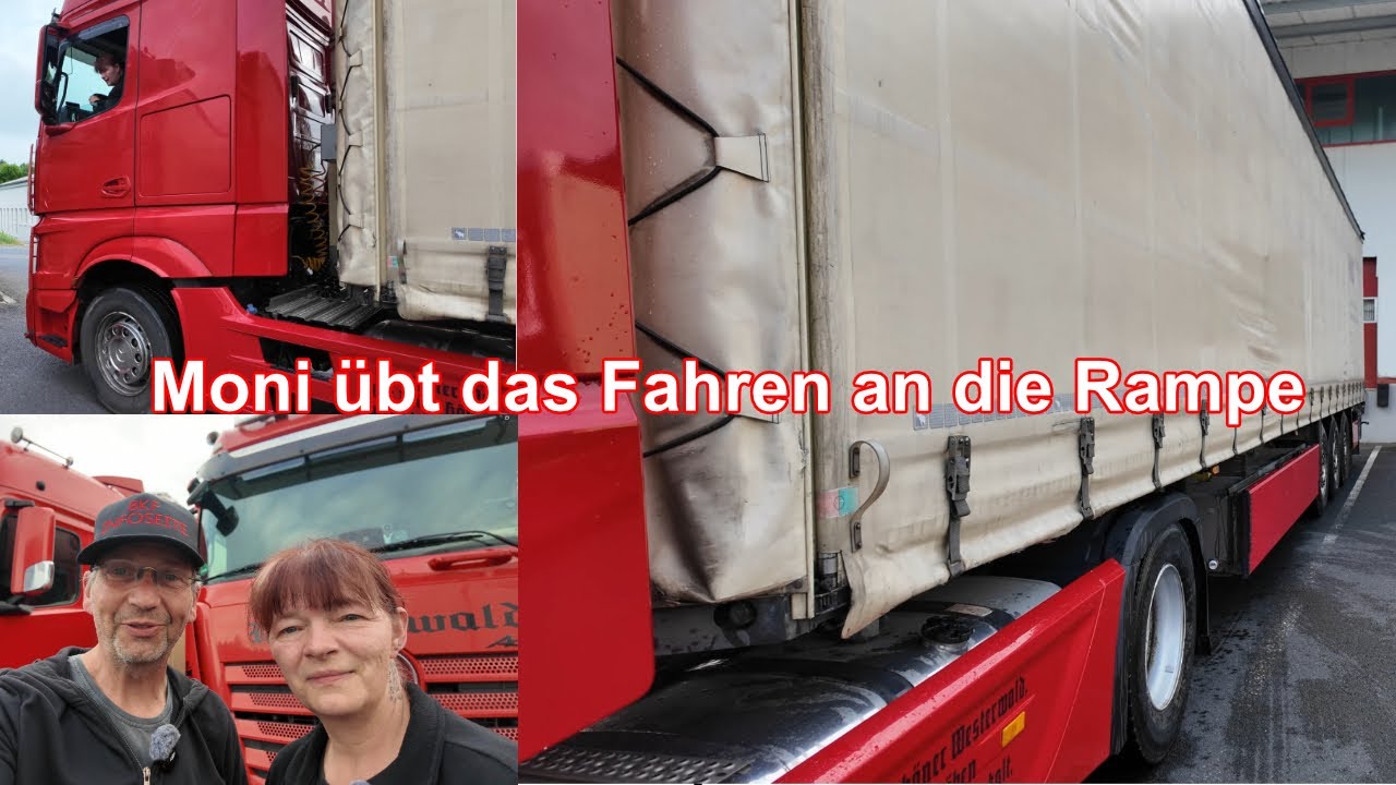 Moni übt mit einem Sattel das Fahren an die Rampe #lkw #sattel #üben