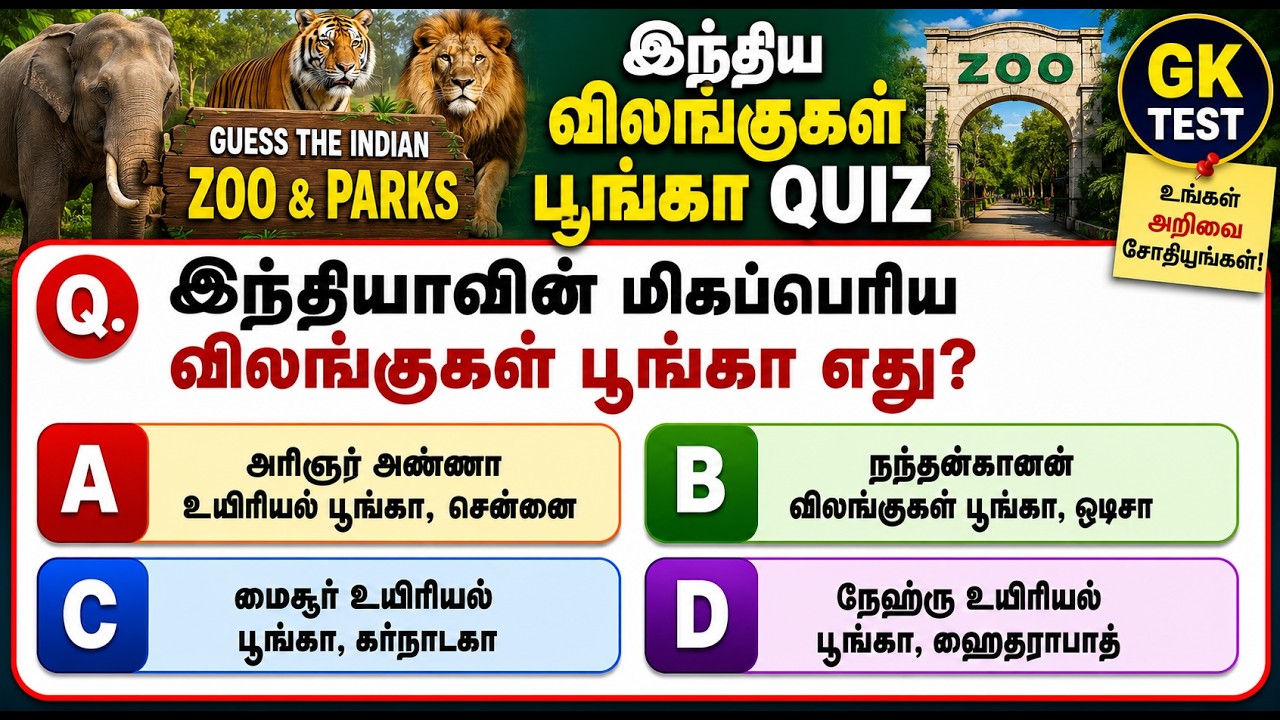 Guess the Indian Zoo & Parks 🐘 | இந்திய விலங்குகள் பூங்கா Quiz | GK Test | Part 3 #gktamil  #zooquiz