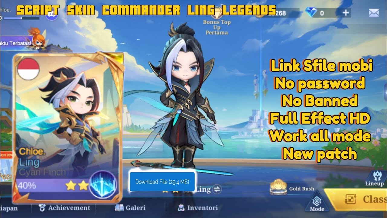 Script Skin Commander Magic Chess Go Go Ling Serene Plume | Full Effect HD| Work all mode| New patch