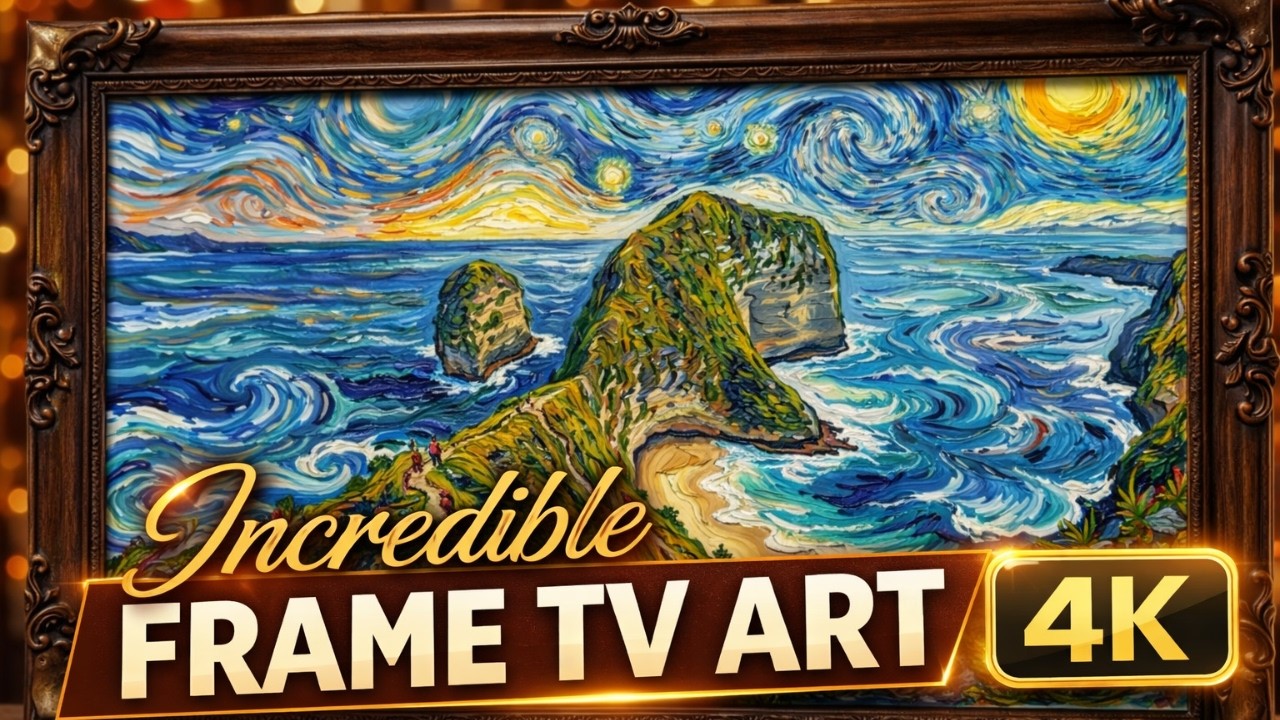 Van Gogh Style Bali Coastal Painting 🌊 Frame TV Art 4K  Starry Night Ocean Ambient Loop