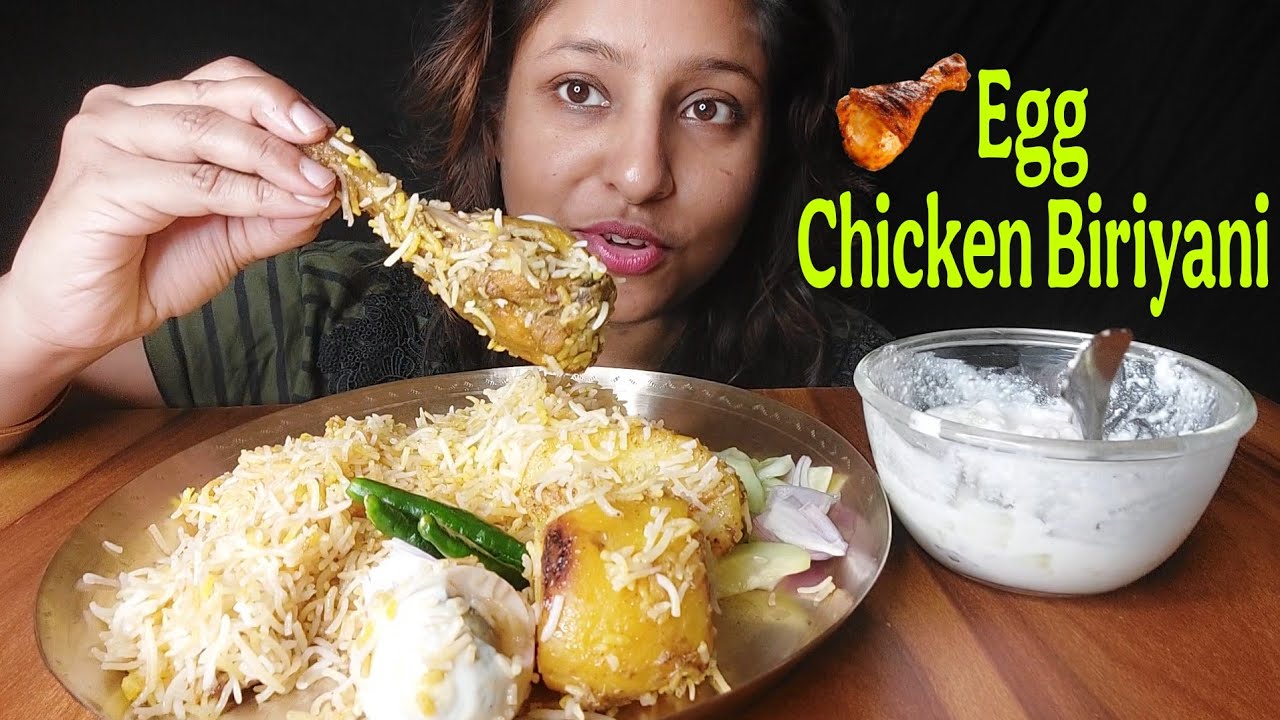 Eating Show - Kolkata Style egg Chicken Biriyani, Cucumber Raita | Mukbang | ASMR