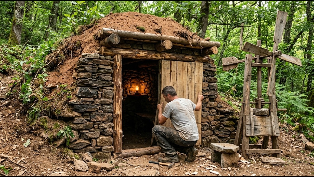 30 Tage Bau eines geheimen und warmen Schutzbunkers unter einer Felsklippe | Überleben, Bushcraft