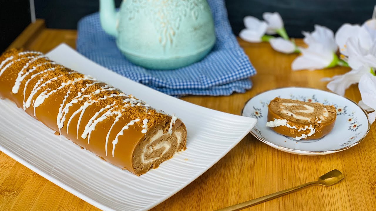No Bake Swiss Roll Cake | Lotus Biscuit Swiss Roll Cake | No Bake Cake | Biscuit Roll