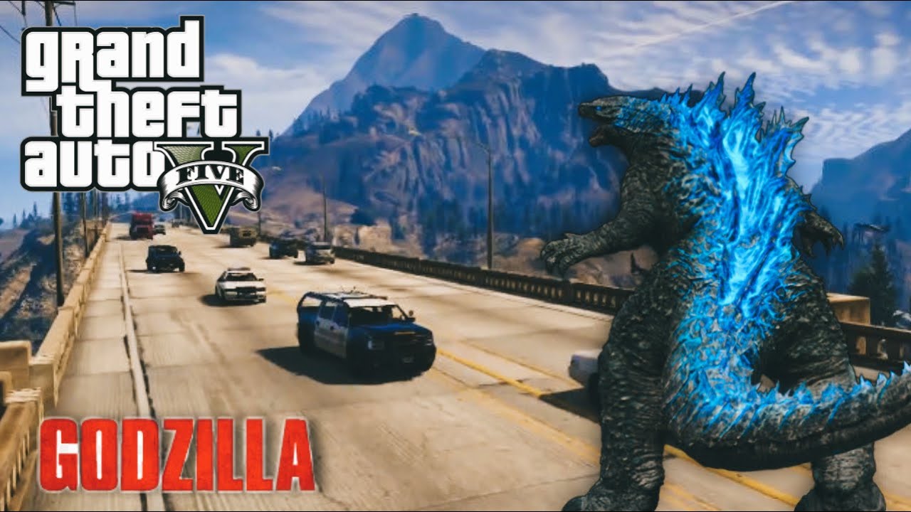 GTA V Godzilla Powerful Attack The City MOD Gameplay