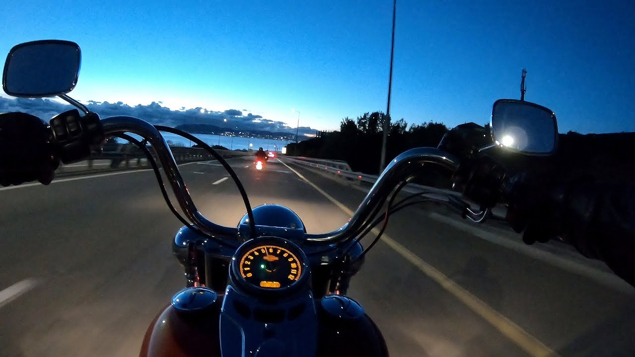 Riding a motorcycle Harley Davidson Heritage 103 FLSTC #13 ||  Night riding (No music)